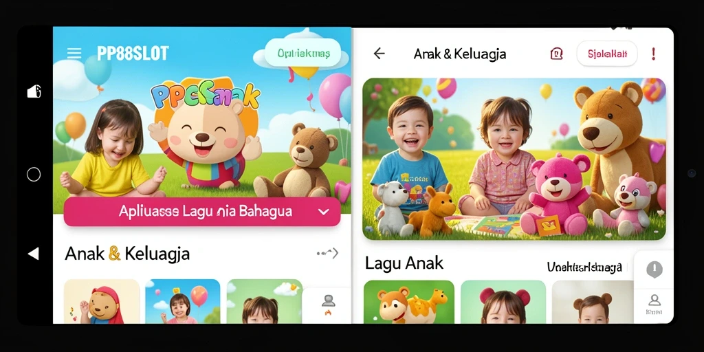Screenshot antarmuka aplikasi PP88SLOT dengan berbagai lagu anak.