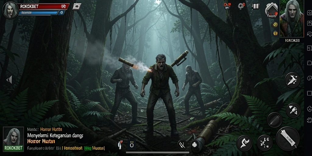 Screenshot ROKOKBET menampilkan suasana mencekam di hutan angker.