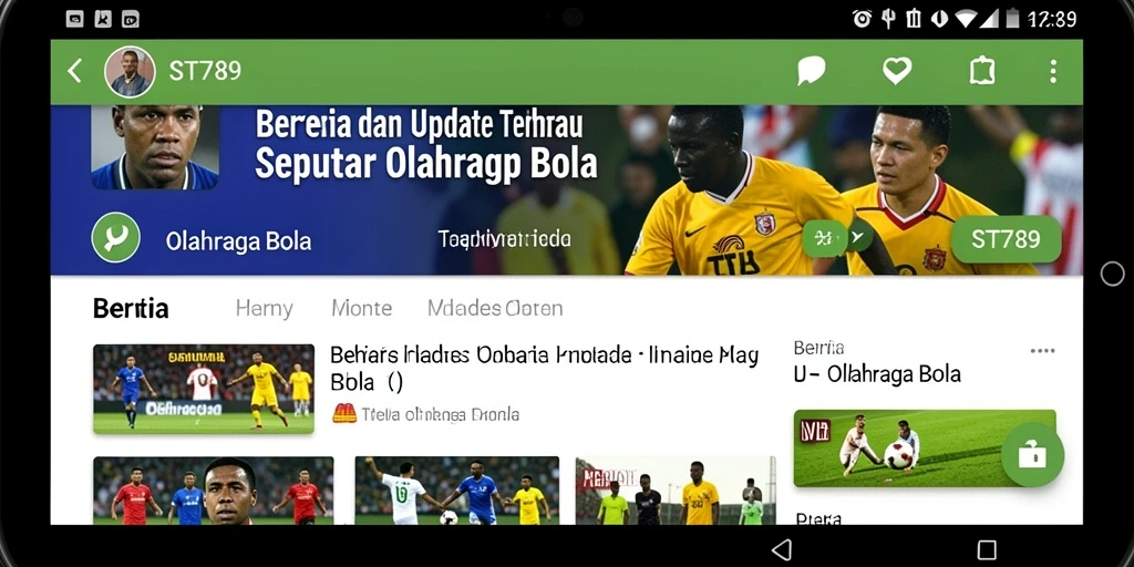Antarmuka pengguna ST789 dengan berita olahraga bola terkini.