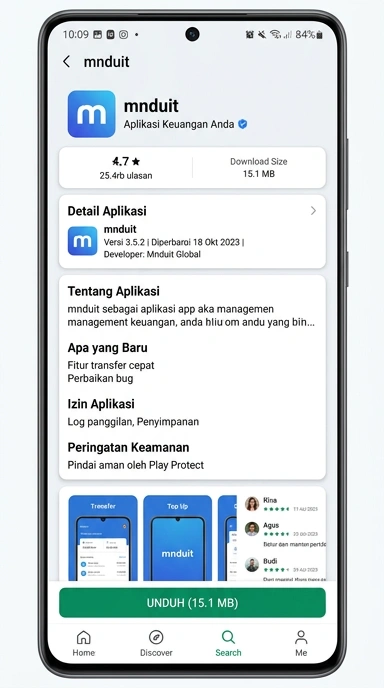 Tampilan halaman APK mnduit